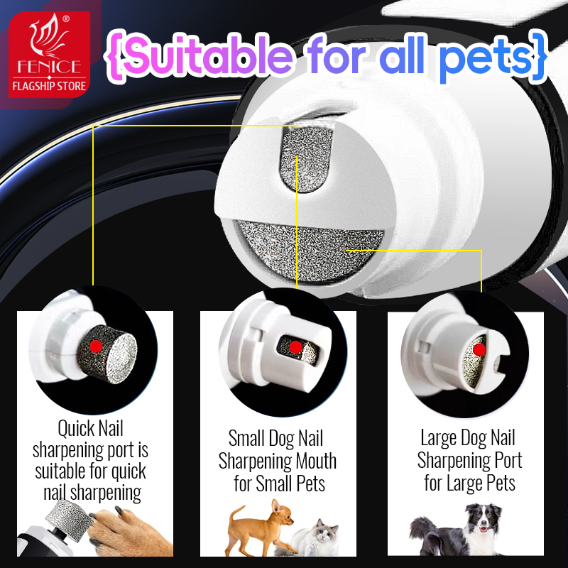 Fenice Painless USB Charging Dog Nail Grinders Rechargeable Pet Nail Clippers Quiet Electric Dog Cat Paws Nail Grooming Trimmer