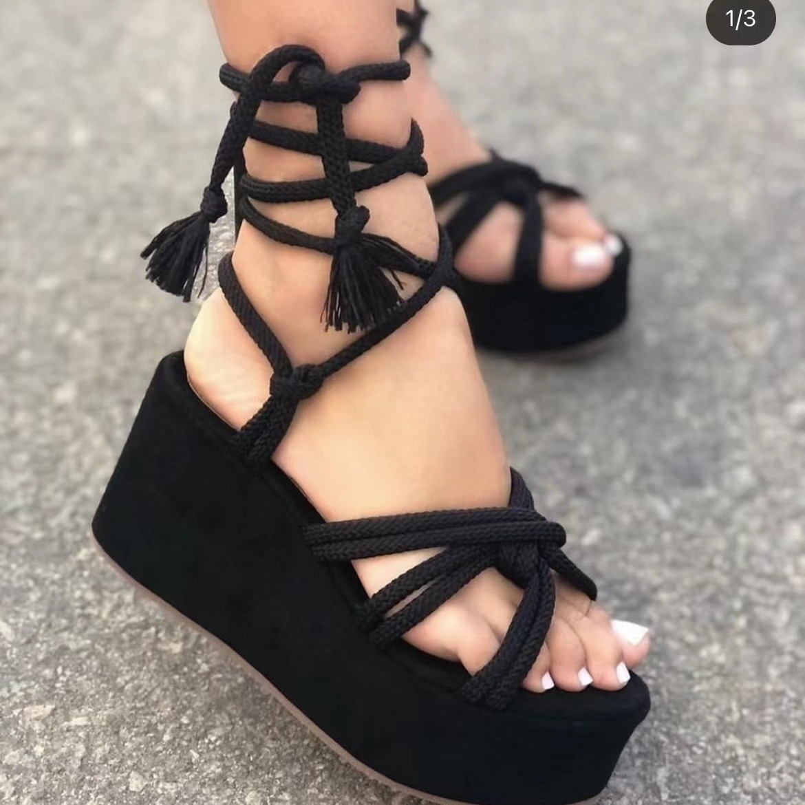 Summer 2024 New Platform Wedge New Sandals for Women Fashion Round Cross Tied Height Increase Open Toe Femme Sandal Plus Size 43 a504
