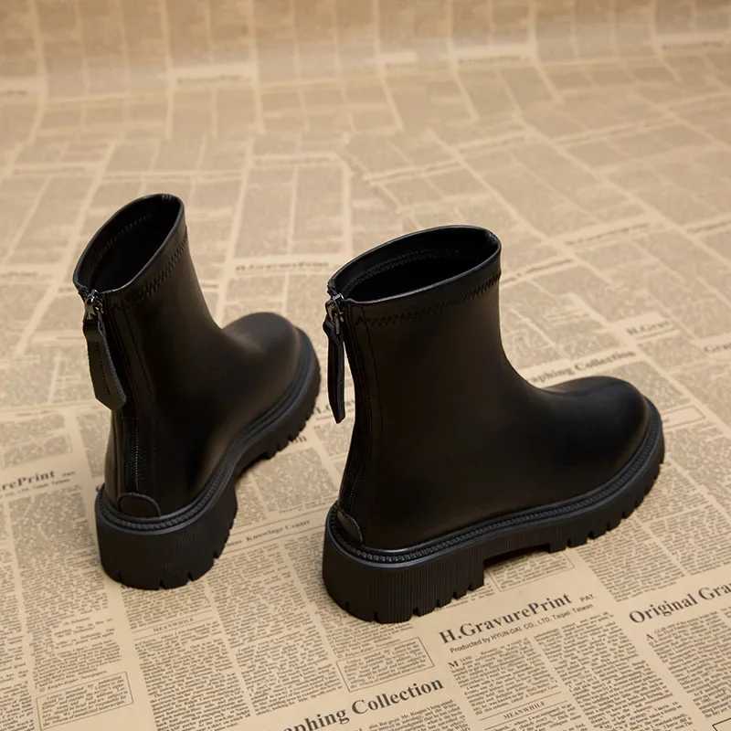 Fashion Boots Round Toe New Short Booties Ladies Elegant Square Heel Shoes Winter Soft Leather Women's Footwear2024 ca4c