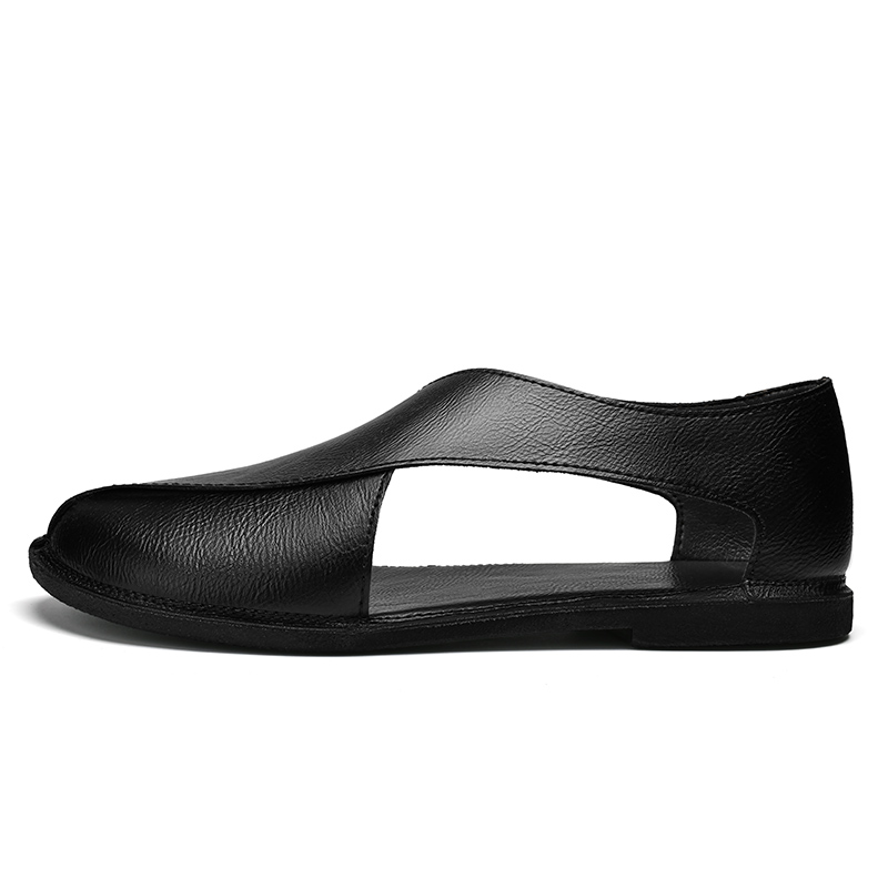 Brown Retro Sandals Mens Leather Shoes Breathable Leather Summer Shoes Hollow Hole Flats Soft Casual Sandals Wading Aqua Shoes