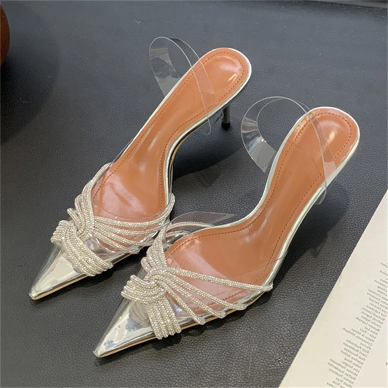 Spring 2024 Eilyken Sexy PVC Transparent Thin High Heels Woman Pumps Crystal Stripper Party Sgbac Mule Shoes b84a 2270