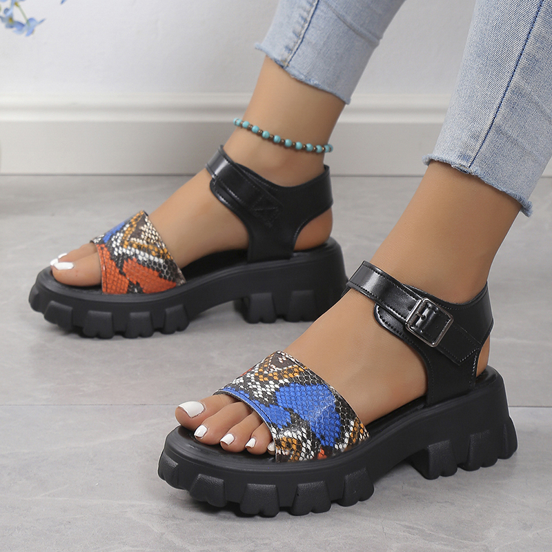 2025 new Goth Punk Snake Prints Platform Sandals Women Summer Buckle Strap Wedge Heel Sandles Woman Thick Bottom Non-Slip Roman Sandalias