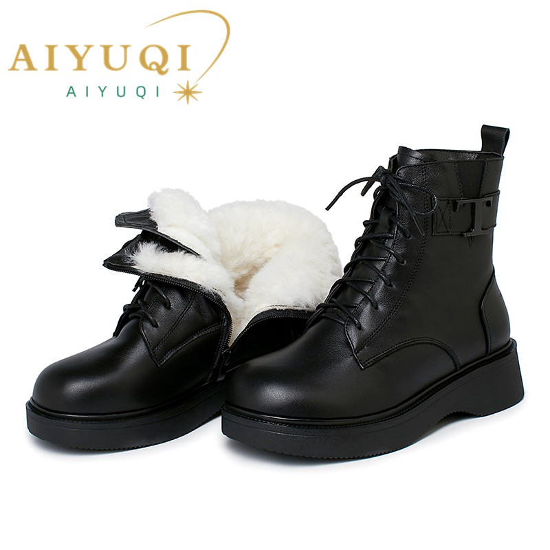 AIYUQI Women Winter Boots Warm Wool 2024 New Genuine Leather Women Ankle Boots Large Size Women's Snow Boots
