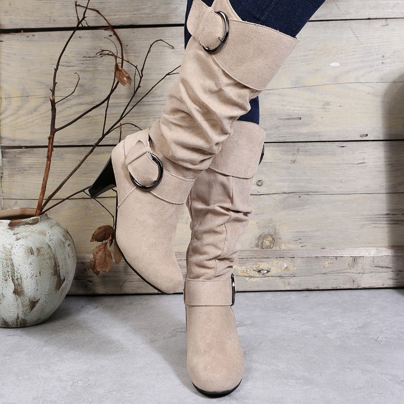Heels Knee High Gladiator Boots Suede Pointed Toe Elegant Winter Pumps Shoes 2024 New Goth Women Sexy Botas Fashion