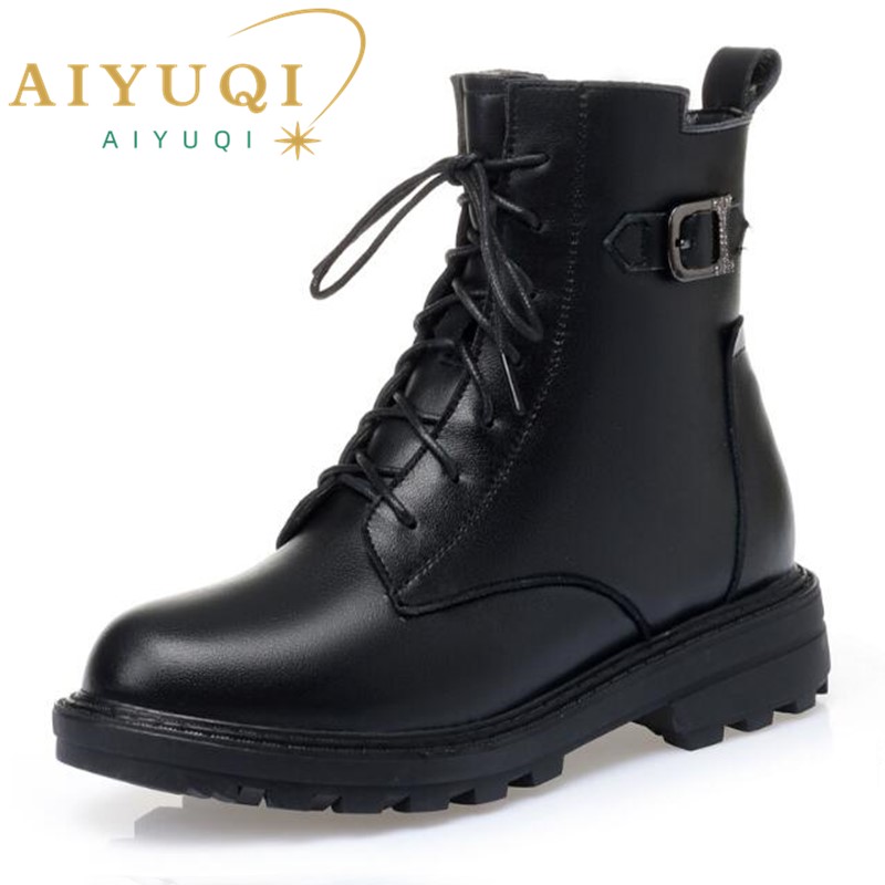 AIYUQI Women Short Boots Genuine Leather 2024 New Winter Women Biker Boots Wool Warm Large Size Marton Boots Women