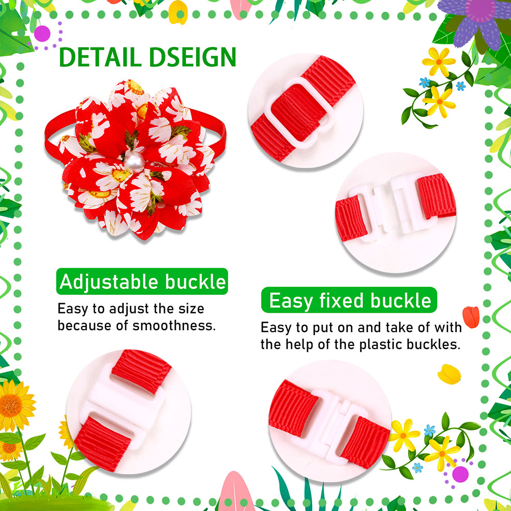 Flower Dog Bowties Pets Bow Tie Collar Chiffon Dog Decoration Bows Adjustable Doggy Collar for Dogs Pet Grooming Accessories
