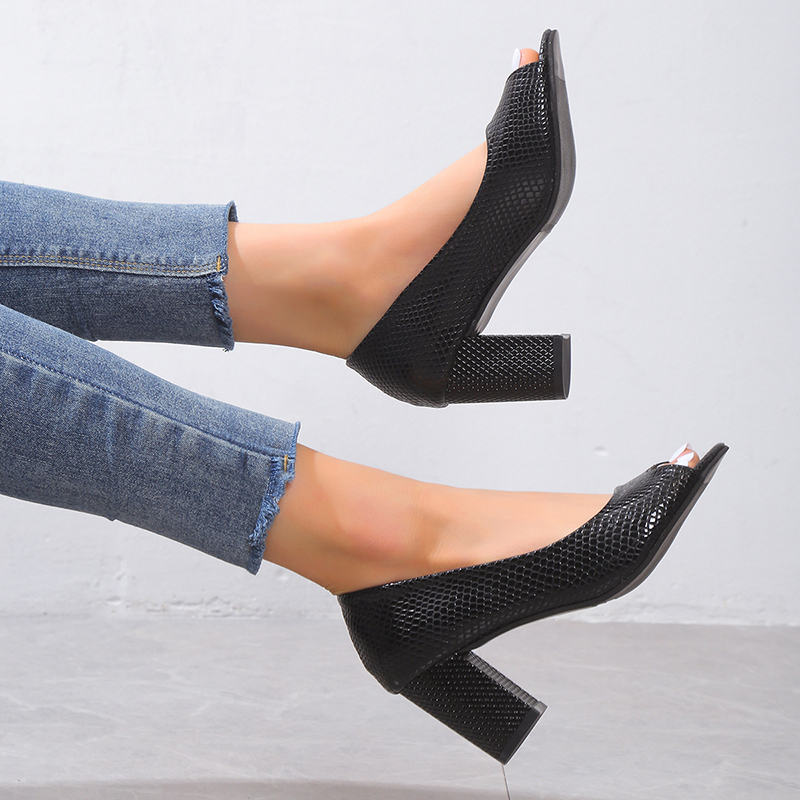 Women's Peep Toe High Heels Shoes Fashion Shallow Mouth Slip On Pumps Woman Patent Leather Thick Heeled Office Work Shoes Ladies