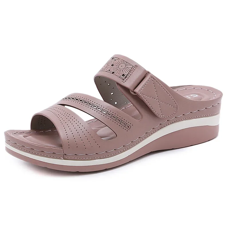 Women for Summer Metal Buckle Sandals Fashion Peep Toe Wedge Casual Thick Bottom Light Comfort Beach Slides ab27 Comt