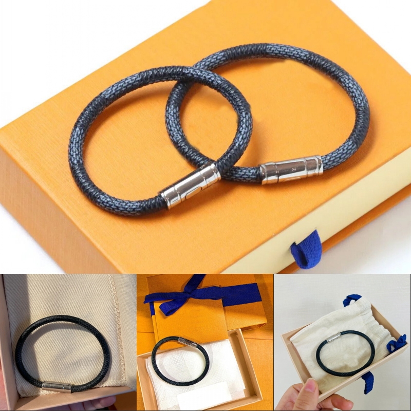 Womens bracelet designer checked leather bangle vintage classic couple gift black leather designermens bracelet luxury jewlery designer for women om024