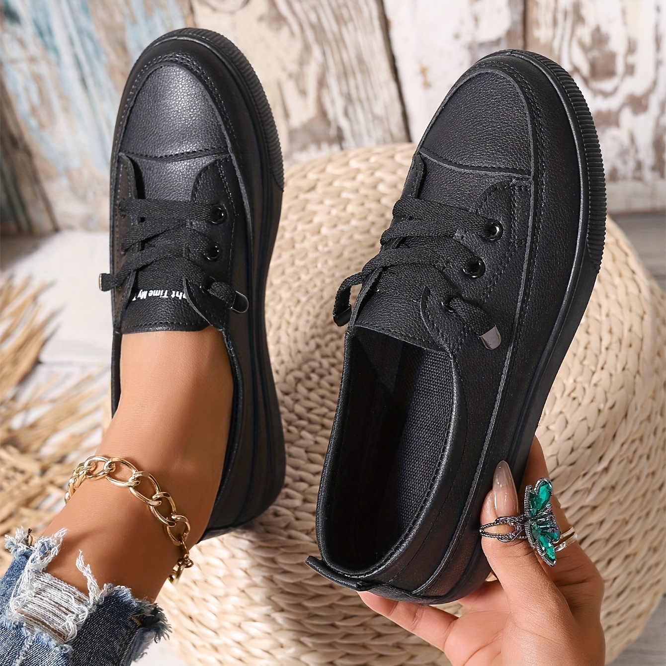 Womens Low-Top Slip-On Sneakers Breathable Mesh ing, Rubber Sole, Lace-Up Closure, Solid Color, Casual Style - All-Season, All-Match, White Trainers f