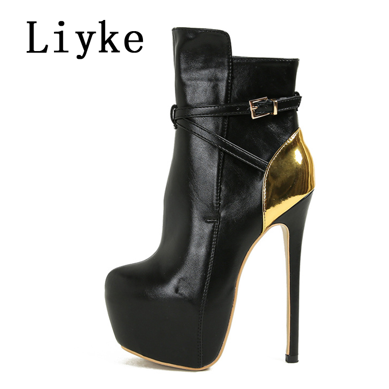 Liyke Autumn Winter Platform Boots For Women Sexy Buckle Strap Round Toe Pole Dance High Heels Ladies Cool Riding Shoes Size 45