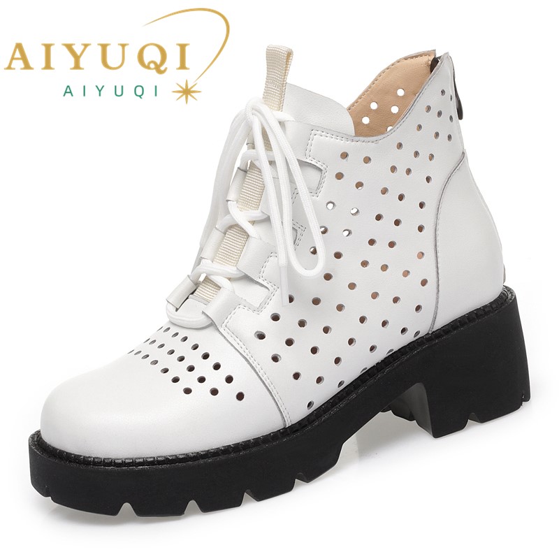 Summer AIYUQI 2024 Spring Genuine Leather Ladies Ankle British Style Mesh Cool Boots Women 415a