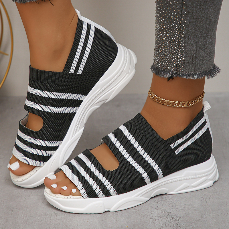 2025 new Stripe Lucyever Knitted Wedge Sandals Women Cover Heels Platform Sandles Woman Plus Size Summer Thick Sole Beach Sandalias 1335