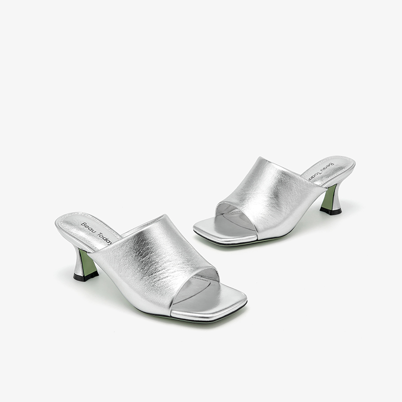 BEAUTODAY Fashion Slippers Women Genuine Leather High Heel Solid Color Open Toe Summer 2024 Leisure Ladies Shoes Handmade 35123