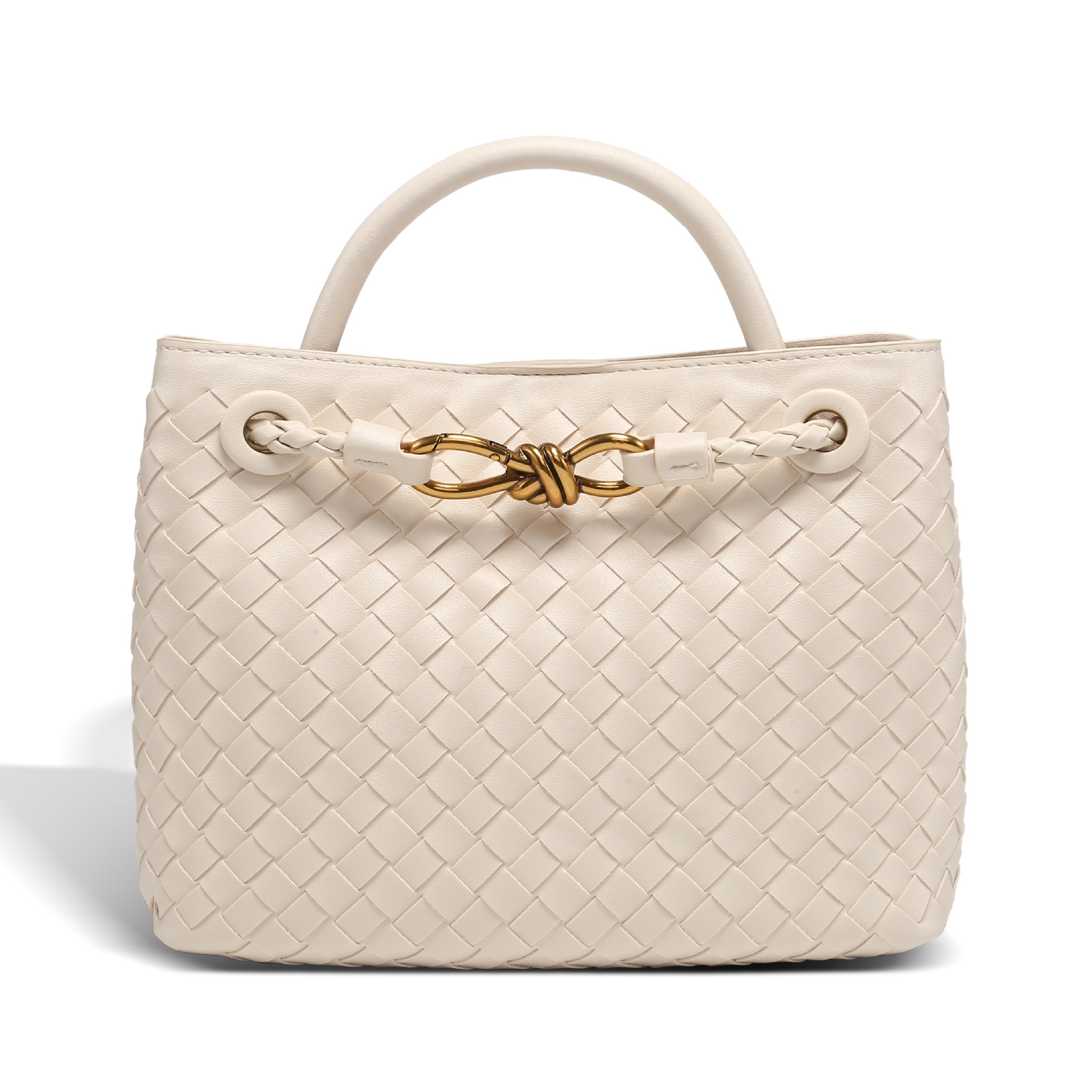 Bow metal rope genuine leather woven explosive versatile and simple tote 2025 new shoulder bag, hand-held large capacity retro women's bag