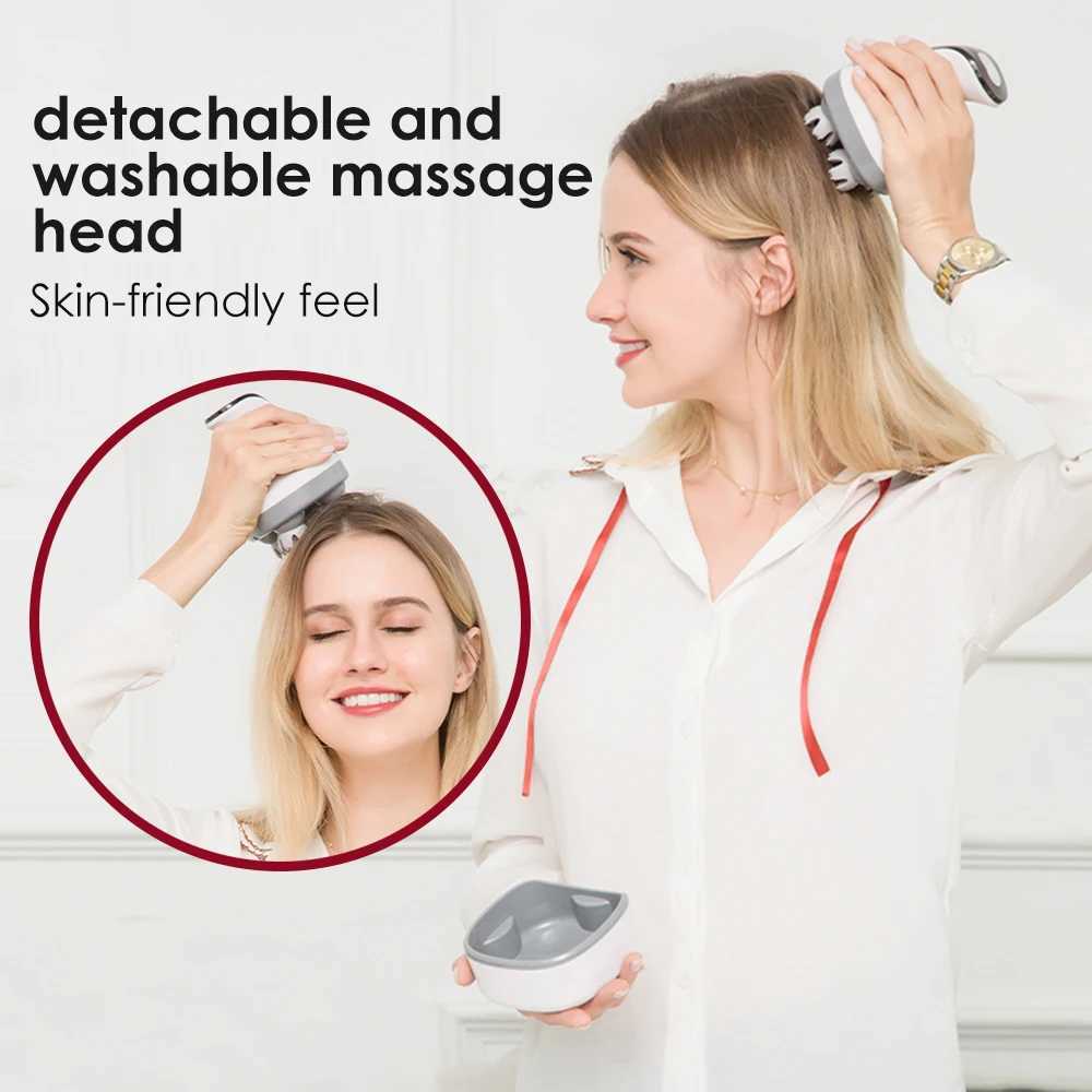 4D Smart Head Scalp Massager Wireless Electric Kneading Head Massage Machine Red and Blue Light Hair Growth Scalp Massage Device Y240902