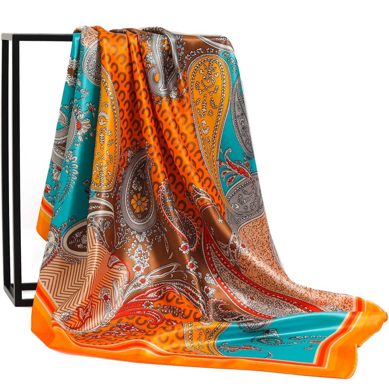 90 * 90cm silk scarf printed hair square womens shawl Muslim headscarf handle muffler female X250319