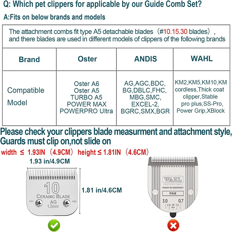 9 Colors Animal Stainless Steel Dog Guide Comb,Only For 10#/15#/30# Detachable Blade,For Andis,Oster A5,Wahl KM Series Clipper