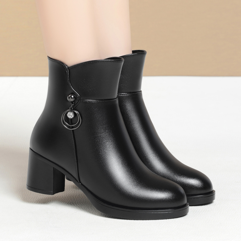AIYUQI Women's Winter Boots 2024 New Wool Warm Women's Dress Boots Fashion Mid Heel Large Size Mom Ankle Boots