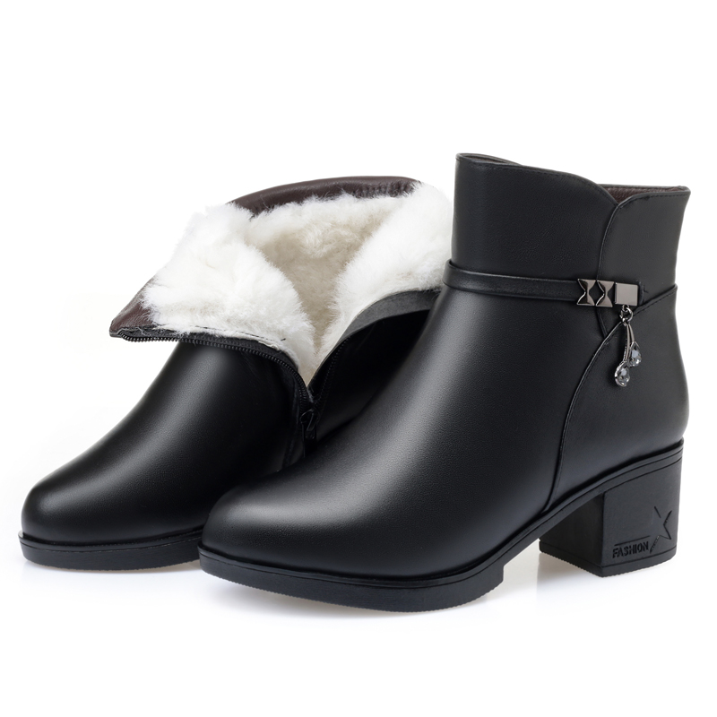 AIYUQI Women Ankle Boots Anti Slip 2024 Winter New Genuine Leather Large Size Women Booties Wool Warm Women Snow Boots