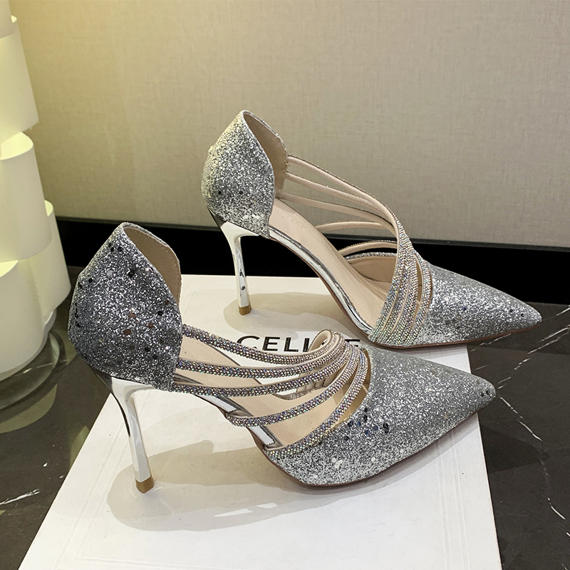 Toe Pointed New Pumps Women Sexy Crystal Party Stiletto High Wedding Suede Lady Heels Trendy Designer Office Work Woman Shoes 12a0