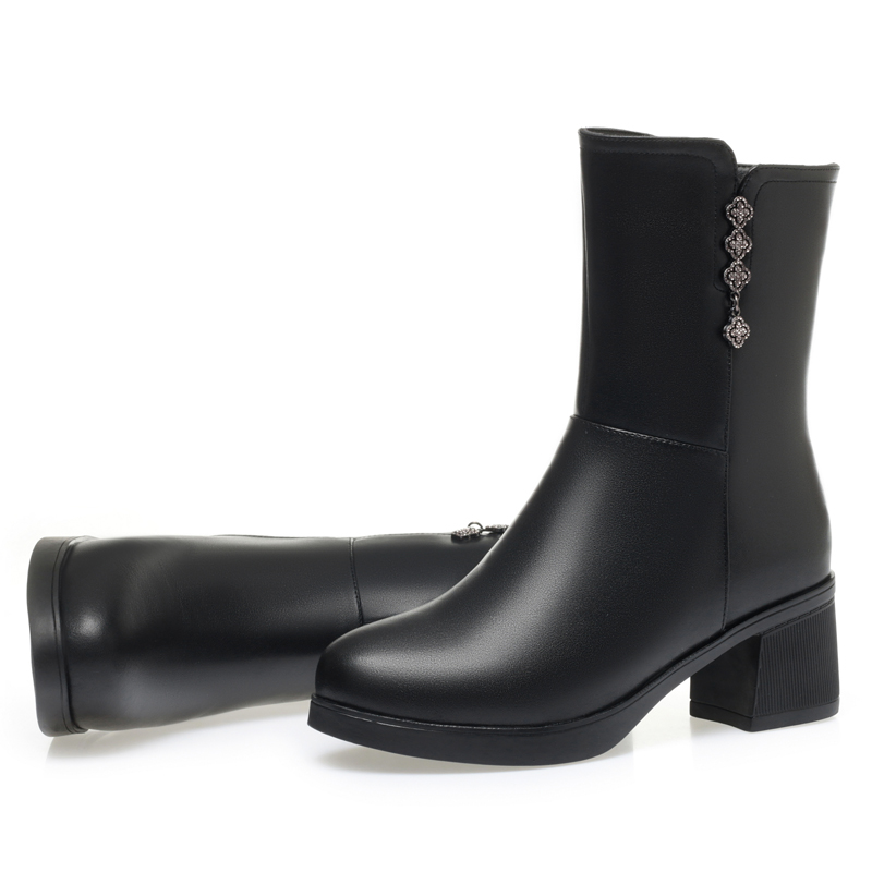 AIYUQI Winter Shoes Boots Women 2024 New Genuine Leather Women Snow Boots Natural Wool Warm High Heeled Boots Women