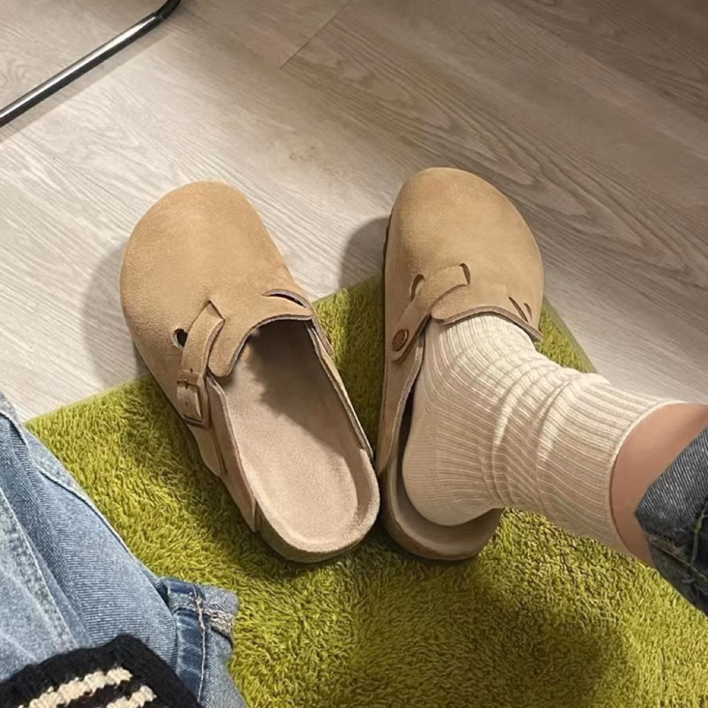 Fashion Women's Suede Mules Slippers Men Clogs Cork Insole Sandals with Arch Support Outdoor Beach Slides Home Shoes