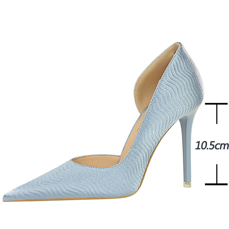 Shoes BIGTREE Wave Patterned Satin Women Pumps New 2024 Spring New High Pointed Side Hollow Ladies Heels Stilettos b681