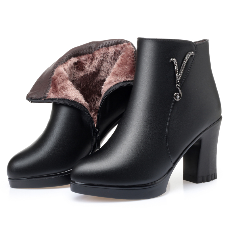 AIYUQI Women's Ankle Boots 2024 Winter New Genuine Leather Large Size Women Dress Boots High Heel Wool Warm Snow Boots Women