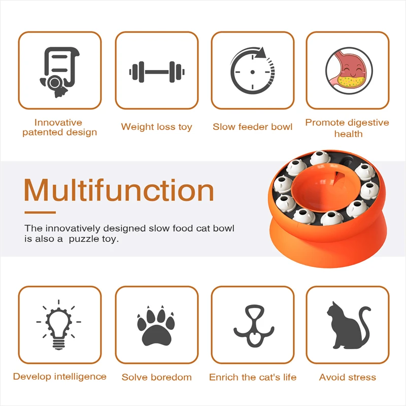 Cat Bowl Puzzle Toy Slow Feeder Slanted Design Healthy Eating Pet Food Dish Protect Neck Multifunction Interactive Feeding Bowl