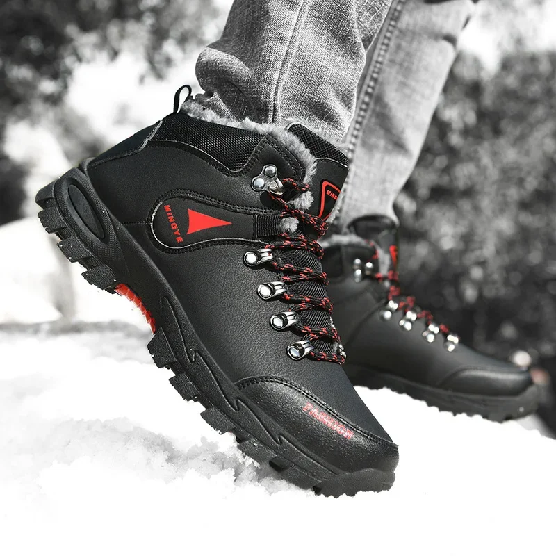 New Men Boots 2024 Fashionable Outdoor Mountaineering Shoes with Velvet Warm Snow Work Boots Leisure Sports Travel Luxury