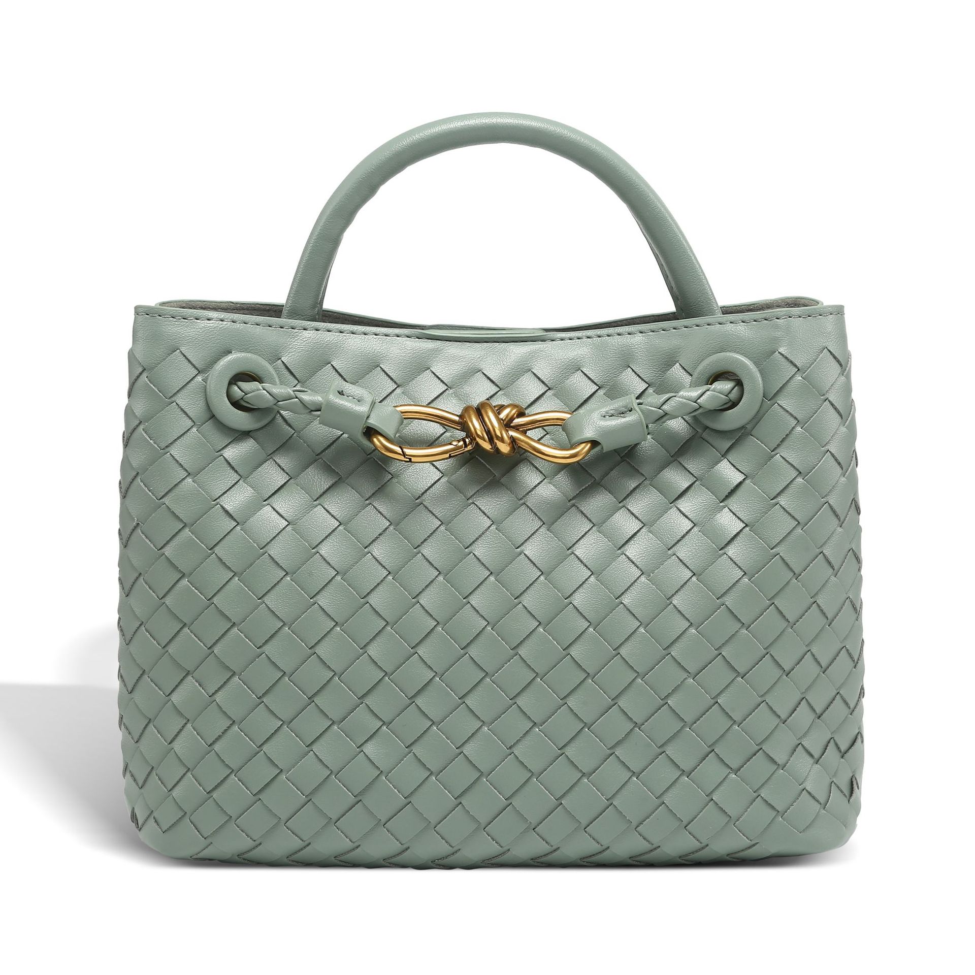 Bow metal rope genuine leather woven explosive versatile and simple tote 2025 new shoulder bag, hand-held large capacity retro women's bag