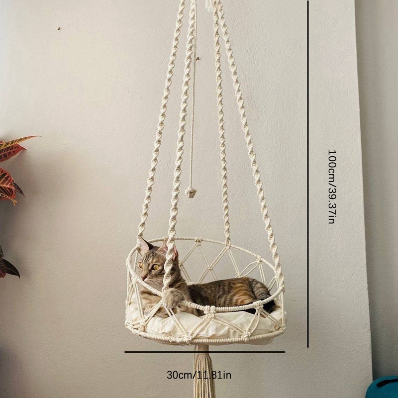 Pet Cat Hammock Swing Bed Bohemian Handwoven Tapestry Cotton Macrame for Home Outdoor Wall Hanging Without Cushion