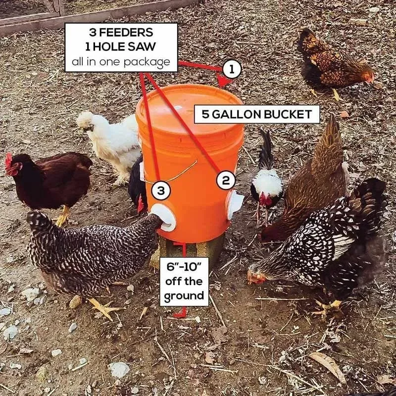 Automatic Chicken Feeder Poultry Feeder DIY Rainproof Feeder Port Kit for Bucket Tank Barrels Bins Gravity Feed Kit Troughs