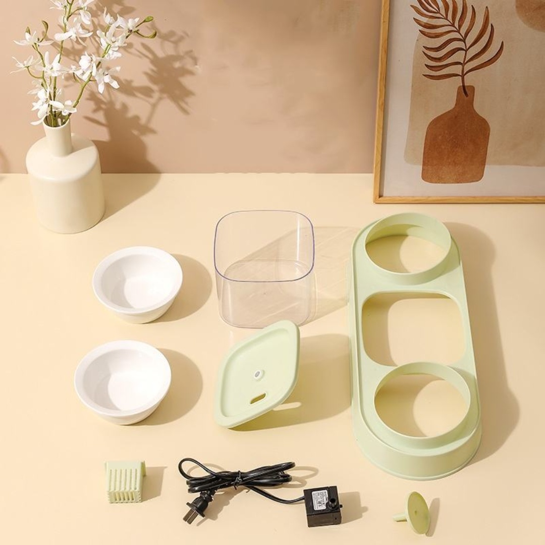 Cat Food Bowls and Water Feeder with Automatic Water Dispenser Double Dog Cat Bowls Detachable Pet Feeder