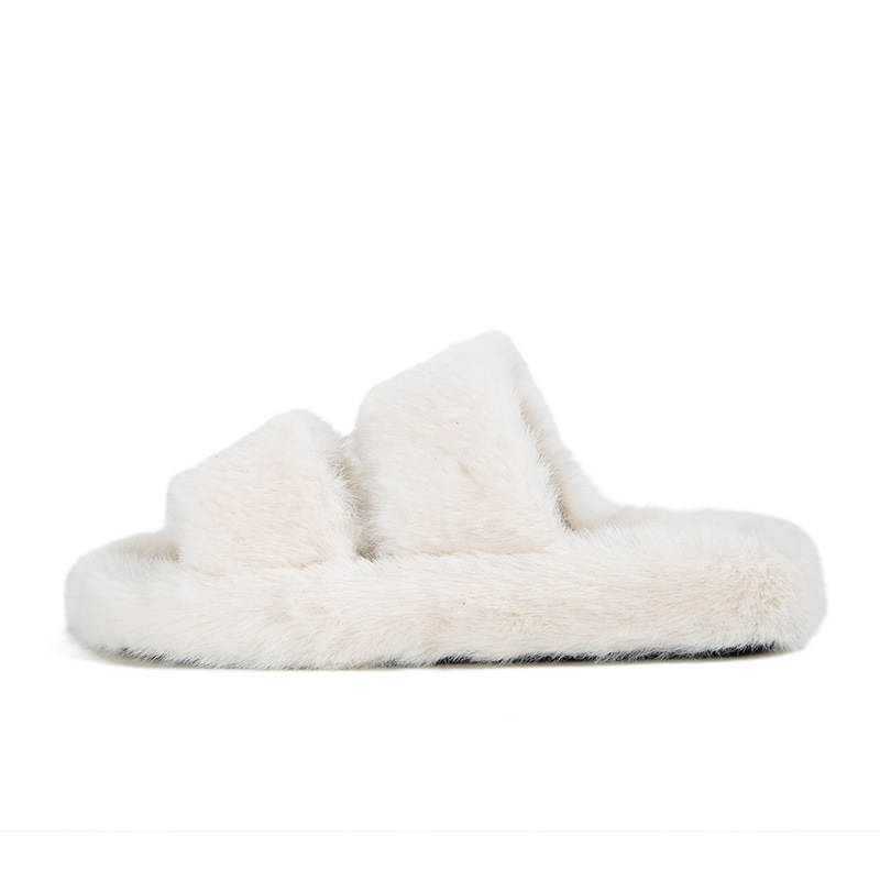 2025 Winter Rabbit Fur Slippers Women Furry Band Pantuflas Shoes Ladies House Slides Fluffy Platform Babouche Femmes e4bf