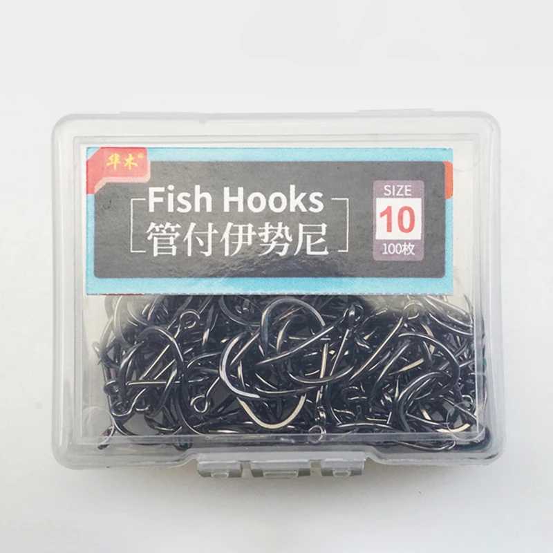 100 pieces/box Iseama round carpet eye fish hook set size 1-22# ring eye Japanese fish hook single arm fish hookW240903