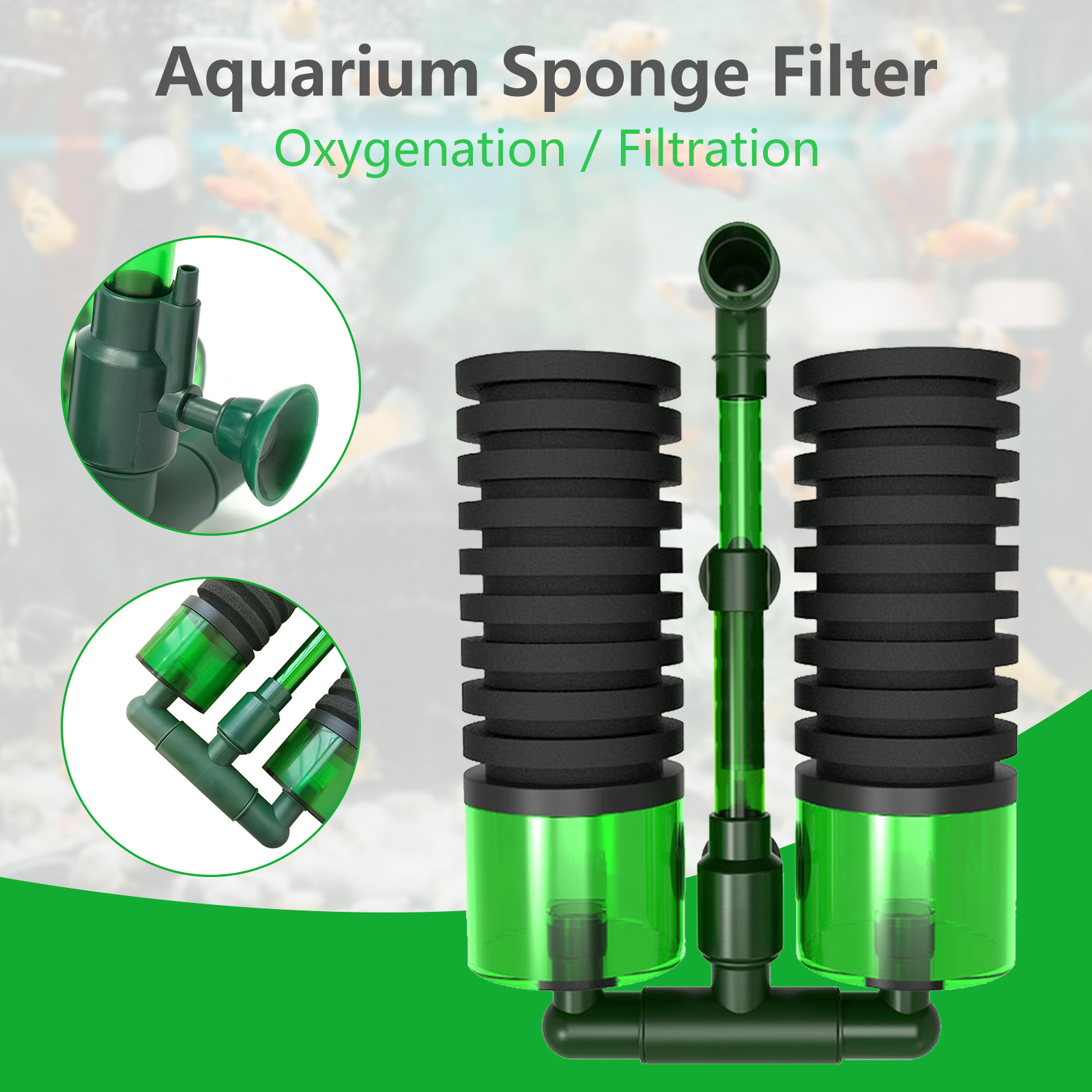 Double Head Biochemical Sponge Filter No Noise Fish Tank Bio-sponge Fiters Absorbs Dirt Aquarium Oxygen Filtration Pump