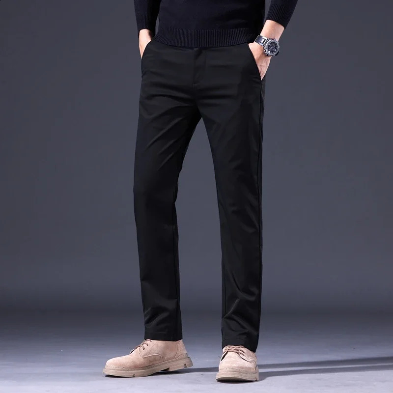 Mens Straight Casual Pants Fashion Cargo Classic Simple Solid Color Trousers Male Clothing Black Gray Khaki Blue 240902