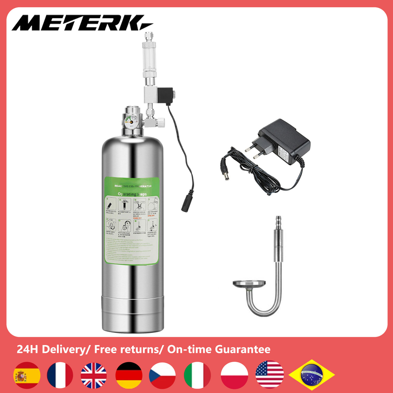 5L Aquarium Stainless Steel Cylinder CO2 Generator System Kit with Solenoid Valve Bubble Diffuser Carbon Dioxide Reactor Kit