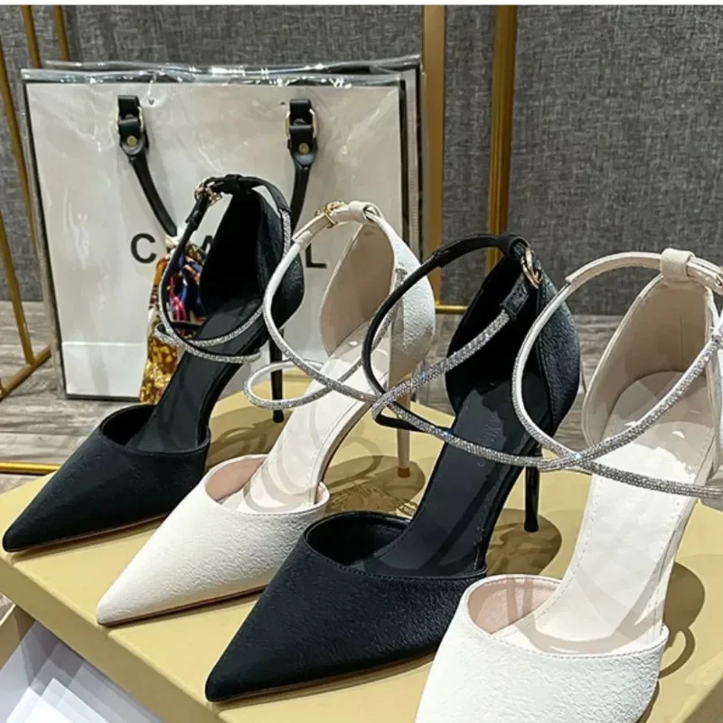 Women's Fashion Ankle Buckle Super High Heels Sandal Female Shallow Party Dress Pumps Pointed Coverd Heel Lady Shoe size EU35-39 hurenlakeshoes