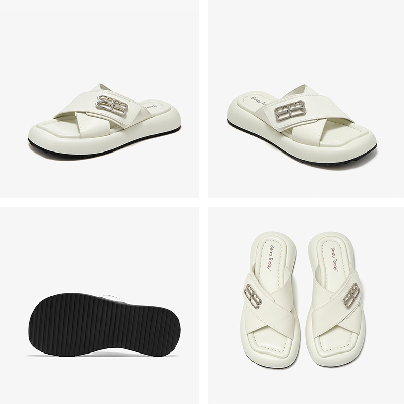 Casual BEAUTODAY Outdoor Slippers Women Sheepskin Open Toe Solid Color Leisure 2024 Summer Beach Ladies Flats New Handmade 38528 4599
