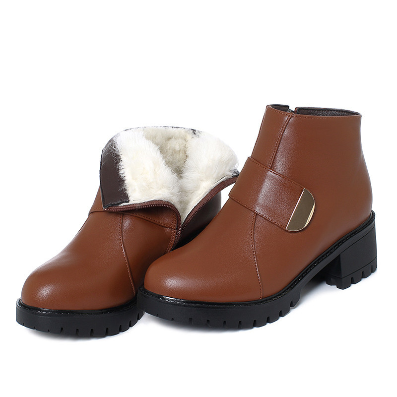 Women Winter Shoes Boots Genuine Leather 2024 New Natural Wool Short Boots Women Chunky Non-slip Mid-heel Women's Marton Boots