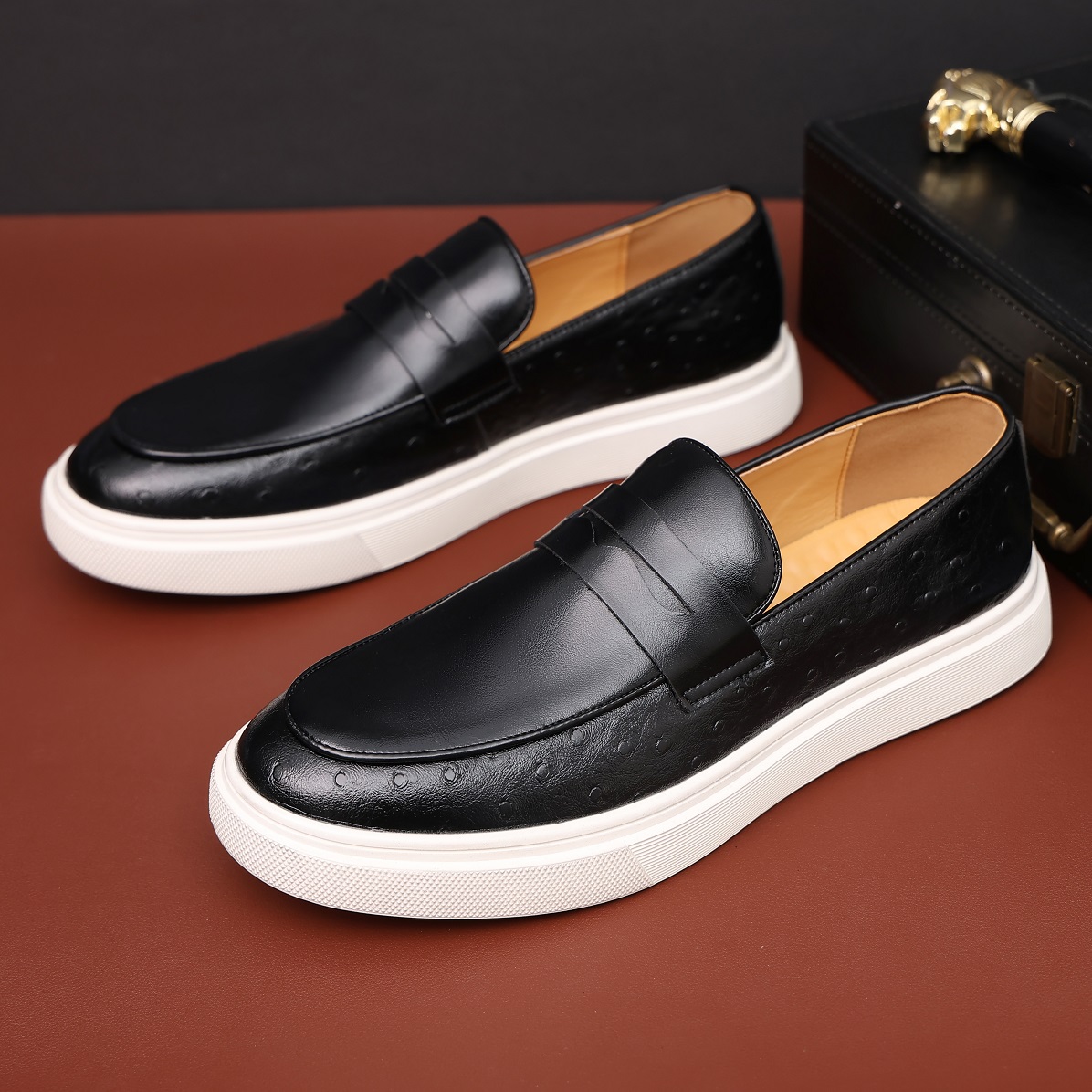 Casual Men's Shoes Emed Leather Men Fashion British Style Penny Loafers Mens Slip-on Thick Sole Outdoor Flats 4fc6 s