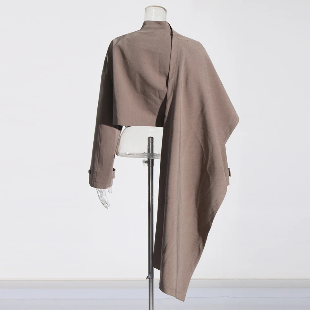 TWOTYLE Fashion Splicing Button Solid Short Coat Womens Turtle Neck Long Sleeve Asymmetric Jacket Womens Fashion Style 240902