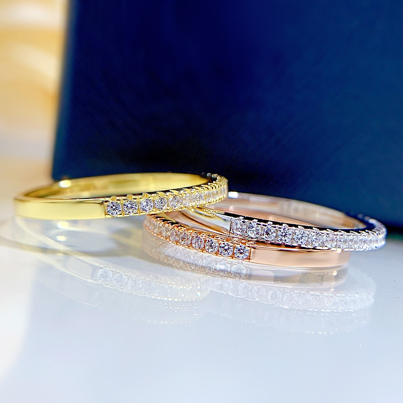 Simple Fashion Wedding Rings Sparkling Jewelry 925 Sterling Silver Rose Gold Fill Pave White Sapphire CZ Diamond Gemstones Party Women Engagement Band