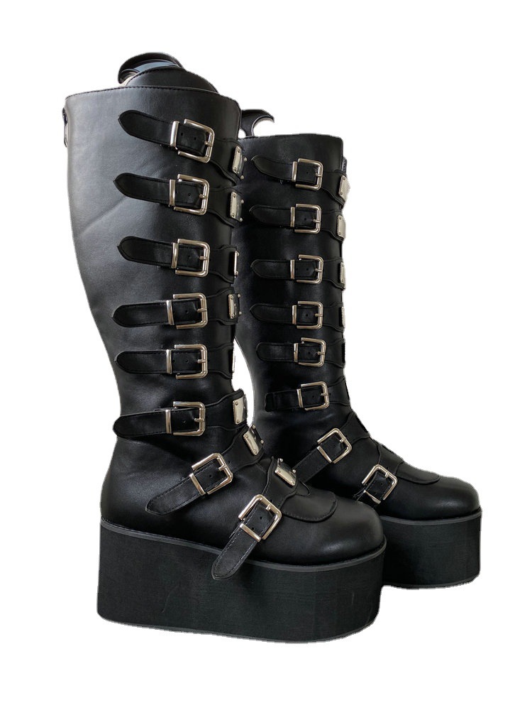 Women Boots Ladies Cosplay High Boots Comfort Long Tube Leather Boots Black Platform High Wedges Women Shoes Gothic Style 2024