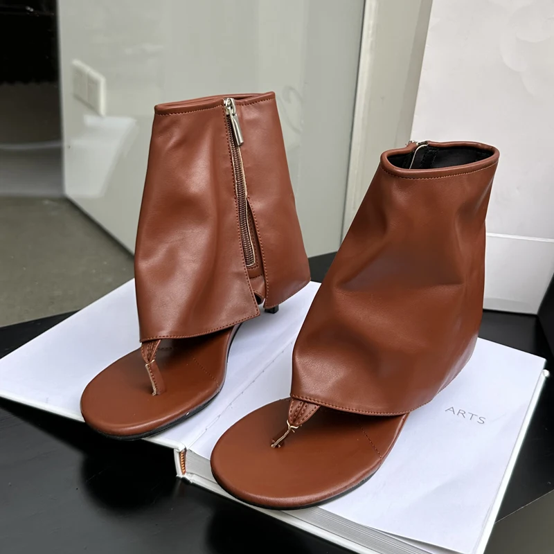 Eilyken Sexy Round Clip Toe Low Heels Boot Sandals Woman Zipper Party Shoes Design Flip ps Ankle Botas Mujer a6c2 2e19
