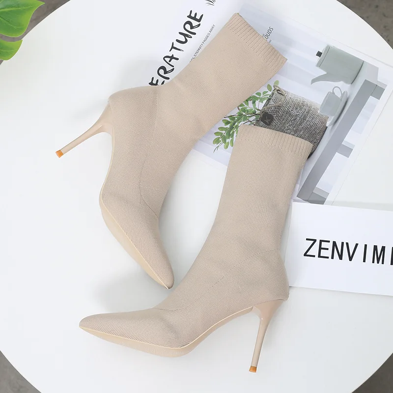 Sexy Sock Boots Knitting Stretch Boots High Heels for Women Fashion Shoes 2024 Spring Autumn Ankle Boots Female