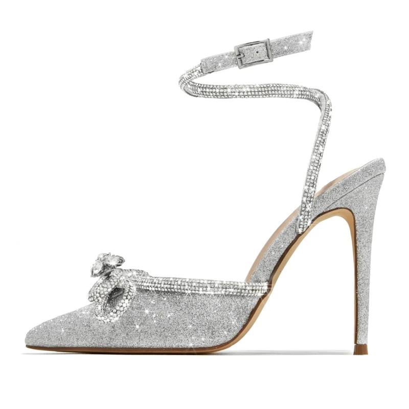 Eilyken Elegant Butterfly-knot Crystal Buckle Strap Women Pumps Street Style Thin High Heels Banquet Stripper Prom Shoes f5fb